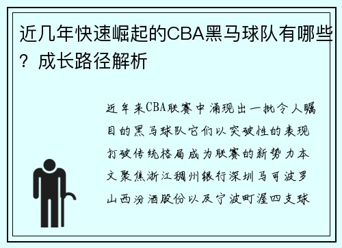 近几年快速崛起的CBA黑马球队有哪些?成长路径解析