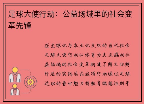 足球大使行动：公益场域里的社会变革先锋