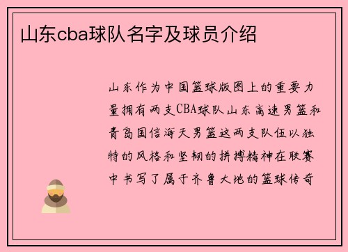 山东cba球队名字及球员介绍