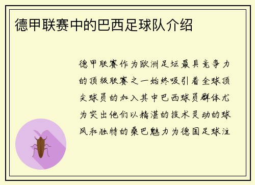 德甲联赛中的巴西足球队介绍